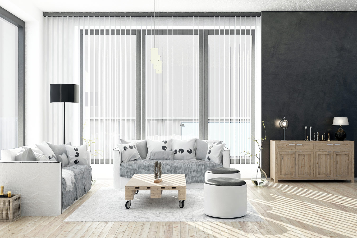 Romantische woonkamer met aluminium lamellen - raamdecoratie
